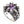 Örnklo-ring med lila kubisk zirkonia i sterlingsilver. Den fasetterade lila stenen och de böjda silverklorna visas i vinkel mot vit bakgrund.
