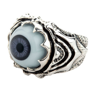 Anillo gótico de plata esterlina con ojo de monstruo morado, detalle del perfil lateral del anillo