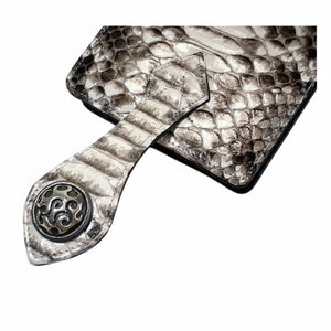 Portefeuille pliant en python avec bouton-pression en argent massif — patte à pression ouverte