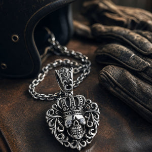 Queen Crown Skull Sterling Silver Pendant, crown skull on leather