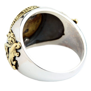 Rasta Lion Cannabis Leaf Sterling Silver Ring, the back view of the rasta lion ring showing its comfortable solid sterling silv