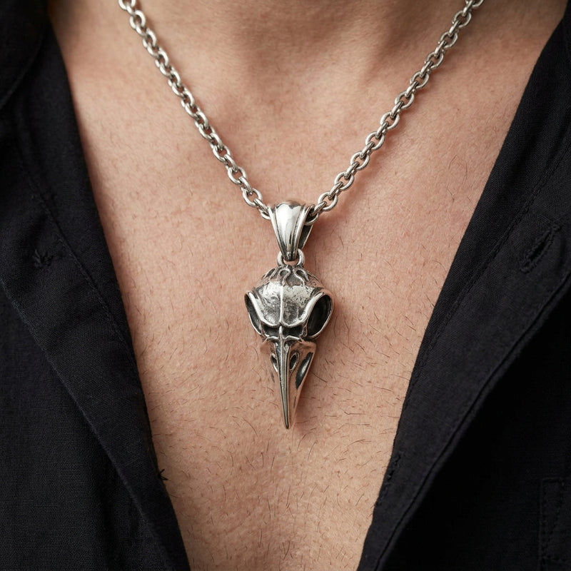 Raven Skull Sterling Silver Pendant