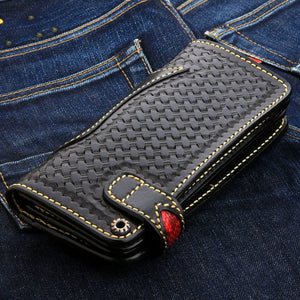 Red Cobra Inlay Woven Leather Biker Wallet, angled closed