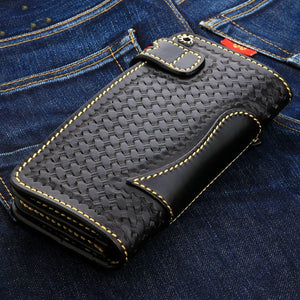 Red Cobra Inlay Woven Leather Biker Wallet, basketweave detail