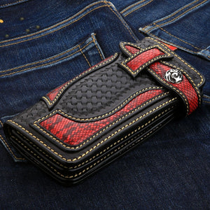 Red Cobra Inlay Woven Leather Biker Wallet, front closed
