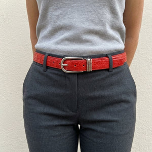Red Crocodile Leather Women's Belt worn at the waist