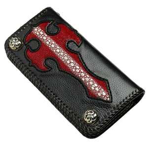 Red Cross Stingray Leather Biker Wallet, front diagonal white