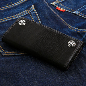 Red Crown Shark and Stingray Leather Biker Wallet, wallet back detail
