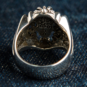 Red CZ Crowned Skull Sterling Silver Ring. Crowned skull reverse.