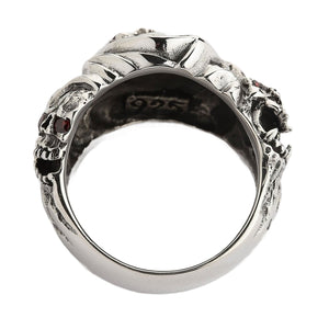 Red CZ Inferno Skull Sterling Silver Ring, devil skull ring wtih 925 stamped