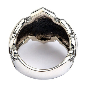 Bague croix de chevalier en argent sterling 925 et zircone cubique rouge, vue droite de l'intérieur de l'anneau