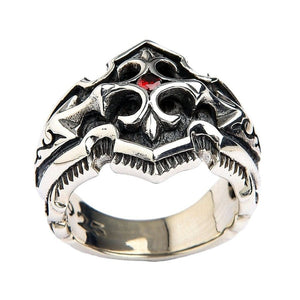 Bague croix de chevalier en argent sterling 925 et zircone cubique rouge, partie inférieure avant de la croix ajourée
