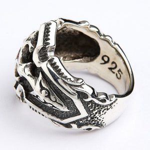 Bague croix de chevalier en argent sterling 925 et zircone cubique rouge, poinçon d'argent à l'intérieur de l'anneau