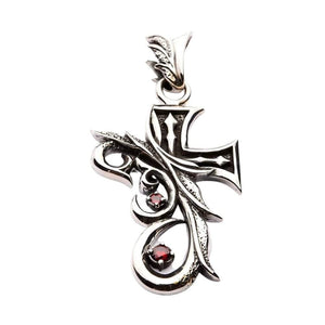 Red CZ Tribal Gothic Cross Sterling Silver Pendant, cross pendant front