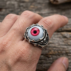 Gothic-Ring aus .925 Sterlingsilber mit rotem Evil-Eyeball