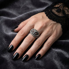 Anello gufo in argento sterling con occhi in CZ rossi
