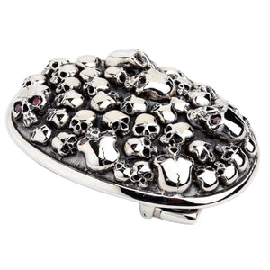 Red-Eye Skull Pile Sterling Silver Belt Buckle showing the skull relief viewed from the opposite side.