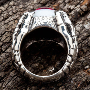 Red Eyeball Claw Sterling Silver Ring, interior view of sterling silver dragon claw ring showing smooth polished band