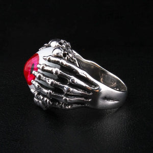Red Eyeball Skeleton Claw Sterling Silver Ring, opposite claw side