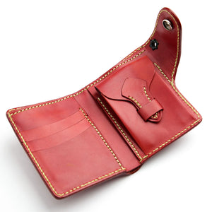 Red Floral Hand-Tooled Leather Trifold Wallet, open trifold interior