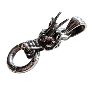 Red Garnet Dragon Head Sterling Silver Pendant, red garnet eyes sterling silver dragon head pendant 2