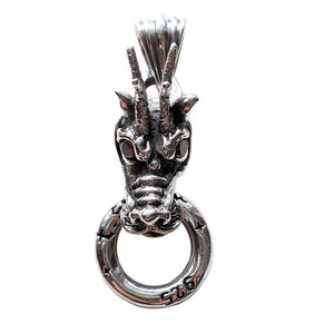 Red Garnet Dragon Head Sterling Silver Pendant, red garnet eyes sterling silver dragon head pendant