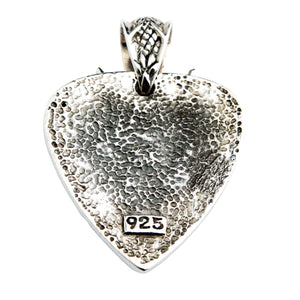 Red Garnet Twin Dragon Heart Sterling Silver Pendant, back side with 925 stamped