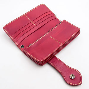 Red Indian Head Floral Leather Biker Wallet, fully open interior