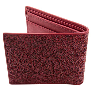 Red Pearl Stingray Bifold Wallet showing rear exterior and the open fold.