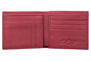 Red Pearl Stingray Bifold Wallet showing red interior card rows with the ID flap folded down.