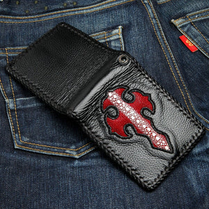 Red Row Stingray Cross Leather Biker Wallet, open exterior