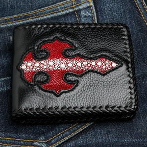 Red Row Stingray Cross Leather Biker Wallet, red row cross front