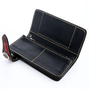 Red Snakeskin Star Black Leather Biker Wallet, open interior