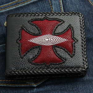 Red Stingray Cross Black Bifold Wallet, front