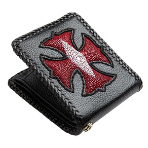 Red Stingray Cross Black Bifold Wallet, partly open front