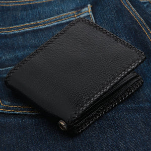 Red Stingray Cross Black Leather Bifold Wallet showing closed back