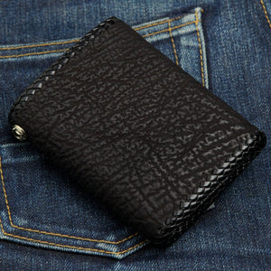 Red Stingray Cross Shark Leather Trifold Wallet, back angle
