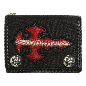 Red Stingray Cross Shark Leather Trifold Wallet, isolated front
