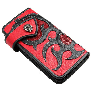 Red Stingray Skull Snap Biker Wallet showing closed side