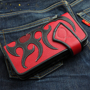 Red Stingray Skull Snap Biker Wallet showing closed top
