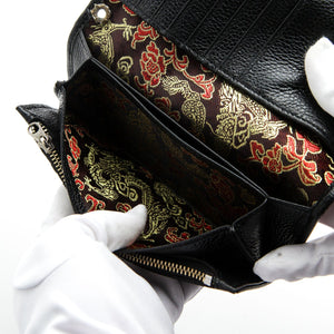 Red Stingray Skull Snap Biker Wallet showing open pocket detail