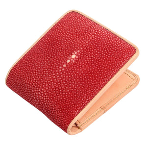 Red Stingray Coin-Pocket Bifold Wallet showing front panel above a partly open bifold.