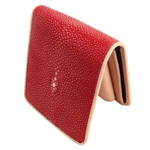 Red Stingray Coin-Pocket Bifold Wallet showing upright bifold showing the exterior and closed fold.