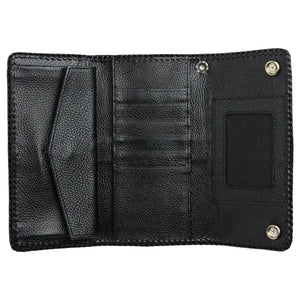 Red Tribal Komodo Leather Biker Wallet, open wallet interior