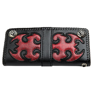 Red Tribal Komodo Leather Biker Wallet, tribal wallet alternate angle