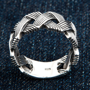 Openwork Wave Weave Sterling Silver Band Ring shown in inner band mark view.