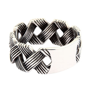 Openwork Wave Weave Sterling Silver Band Ring shown in polished inner back view.