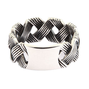 Openwork Wave Weave Sterling Silver Band Ring shown in rear band angle view.