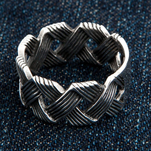Openwork Wave Weave Sterling Silver Band Ring shown in rear openwork profile view.