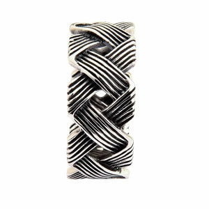 Openwork Wave Weave Sterling Silver Band Ring shown in weave face profile view.